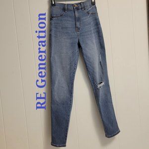 Re Generation distressed high waist straight leg light wash blue jeans. Sz: 7 J